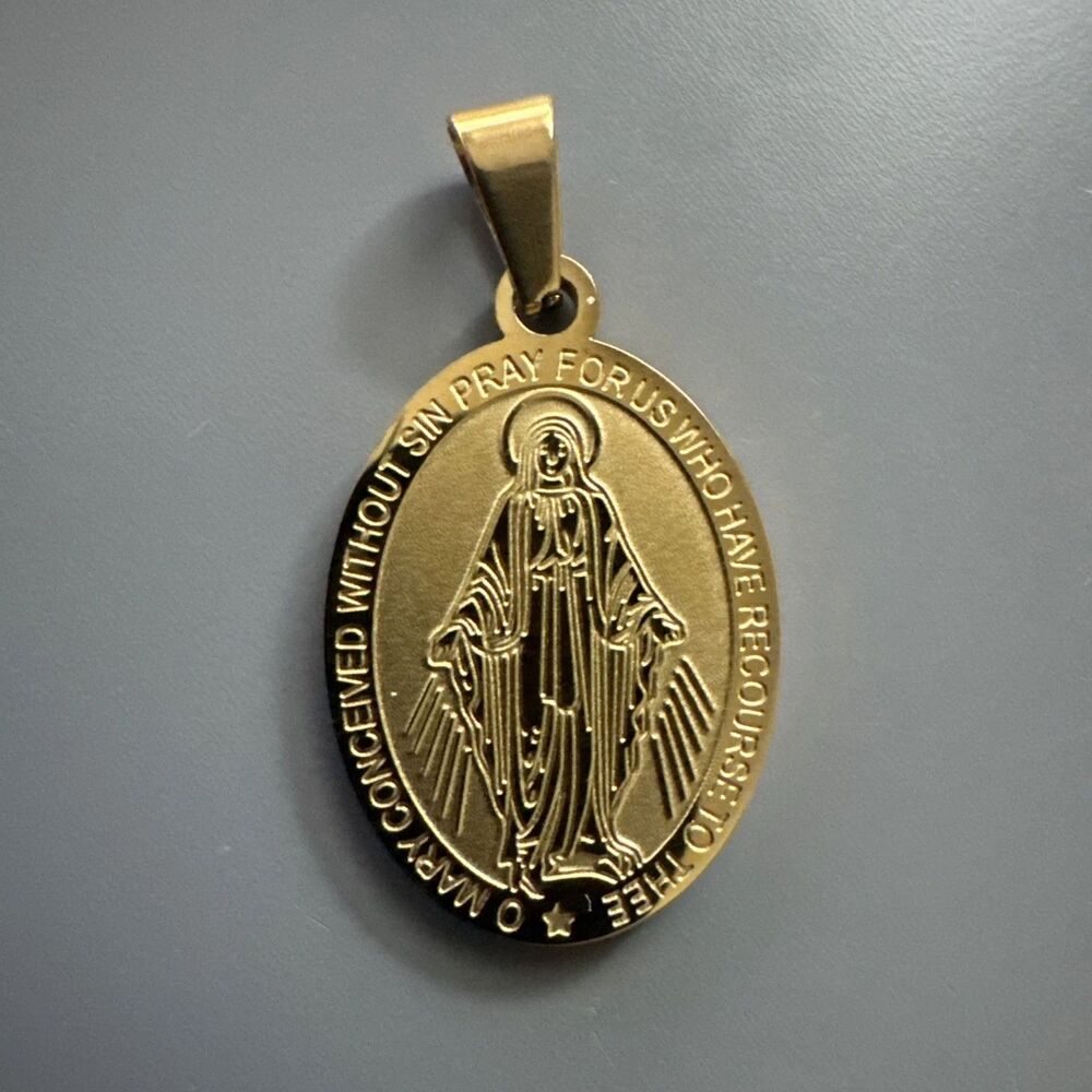 Jesus Christ Gold Plated Pendant 24” Necklace Virgin Mary Faith Prayer Unisex